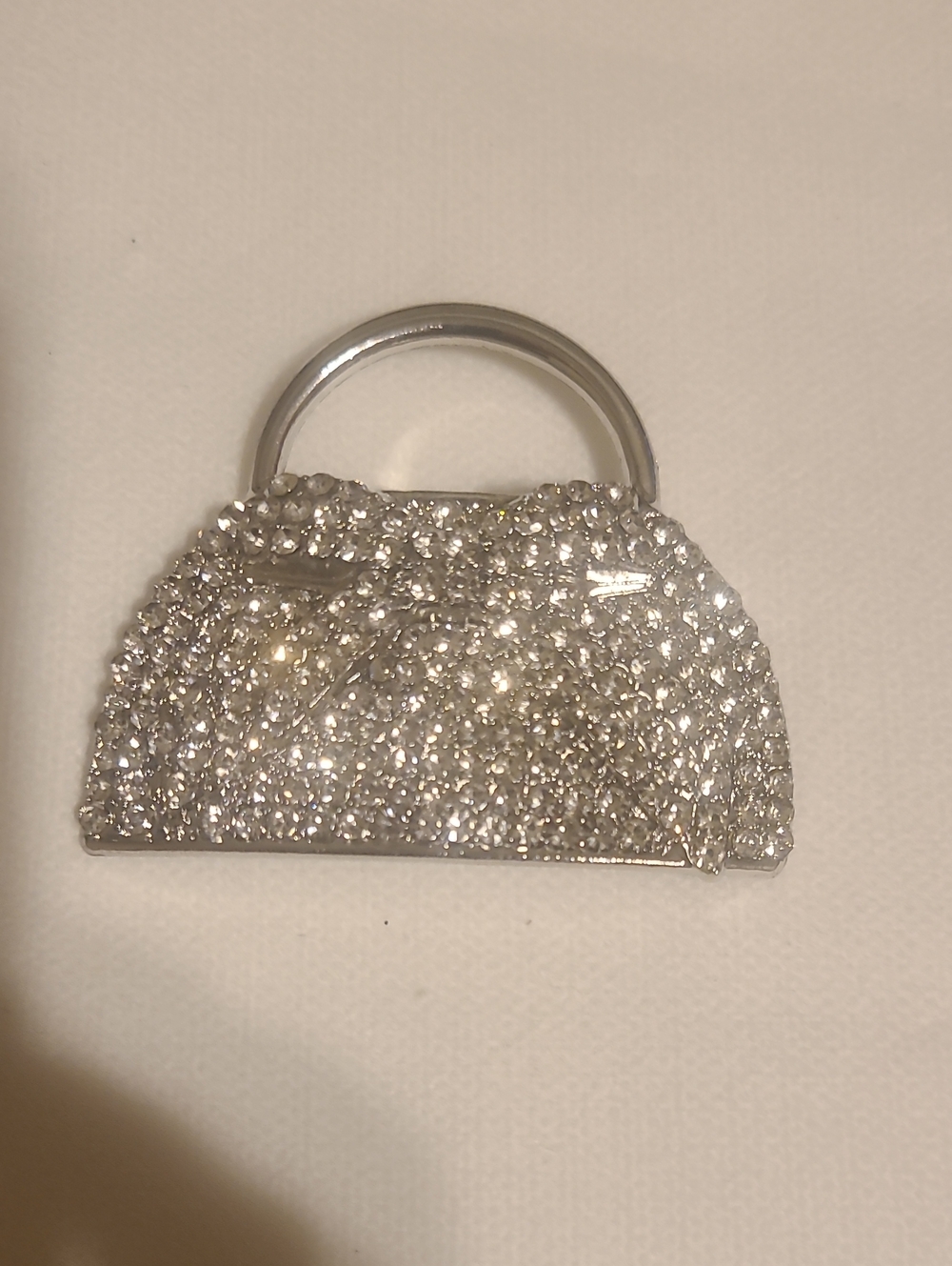 Crystal Rhinestone Mini Purse Brooch - Silver